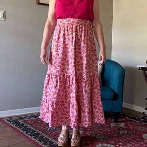 Pink Floral Tiered Maxi Skirt - Women